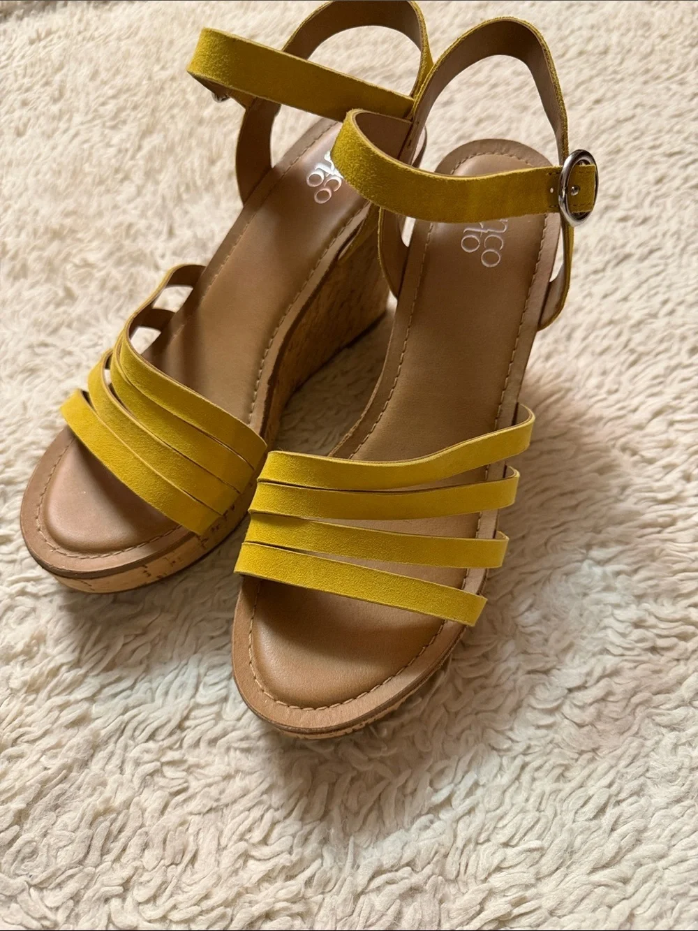 Franco Sarto Mustard Yellow Wedge Sandals with Ankle Strap size 9M